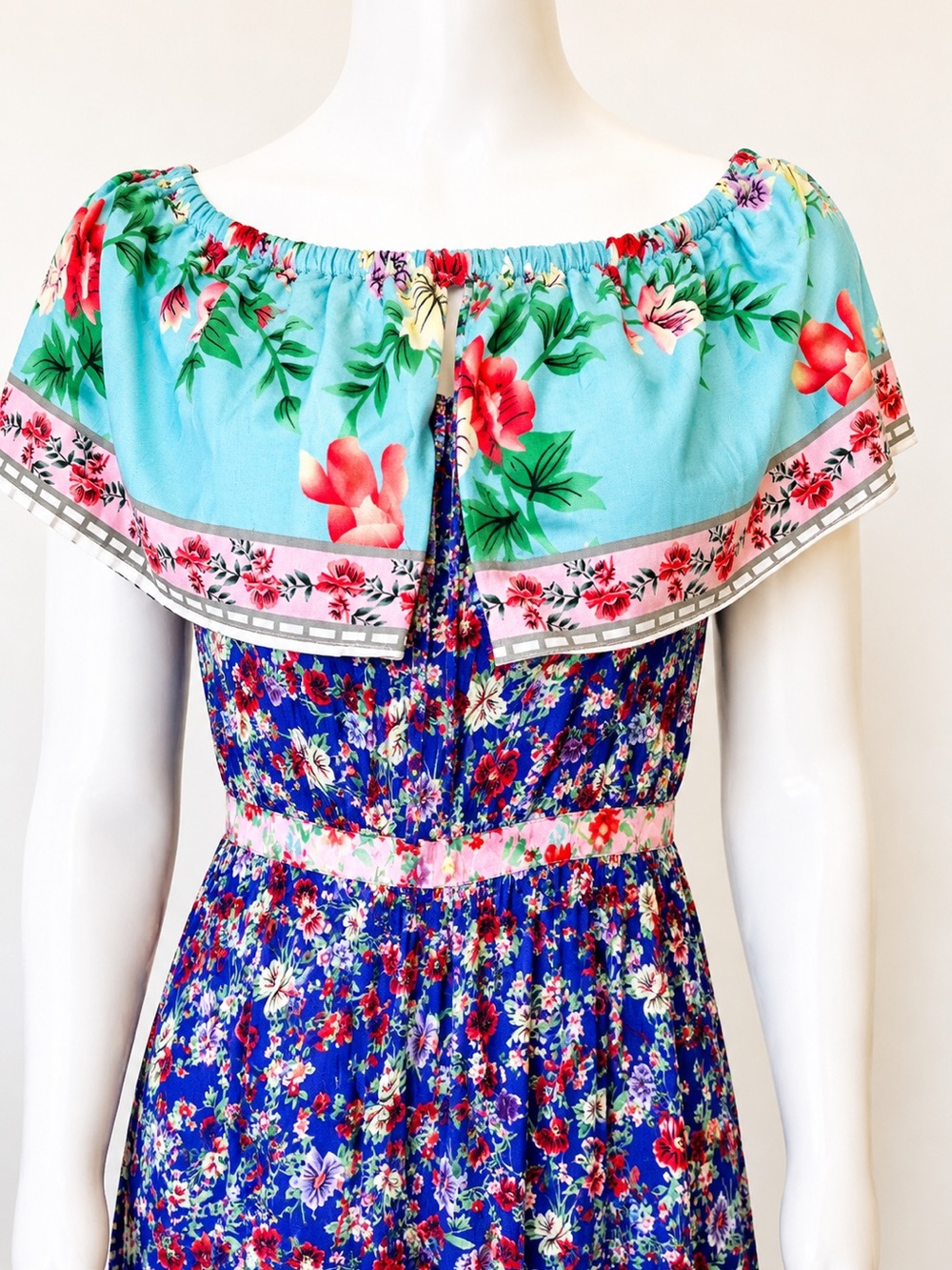 ENFACE NWT Blue Floral Off Shoulder Maxi Dress Size 8 - Picture 3 of 6